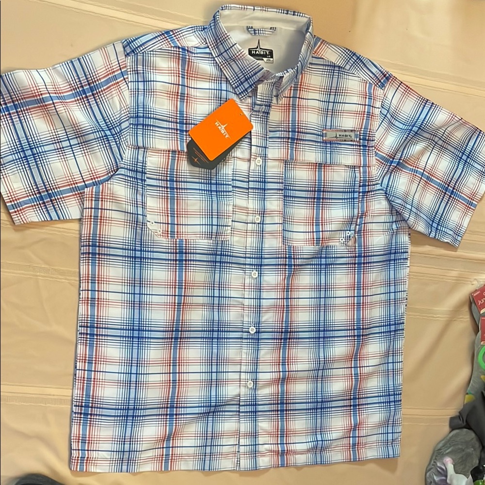 Habit Blue and Red Casual Button Down Shirt